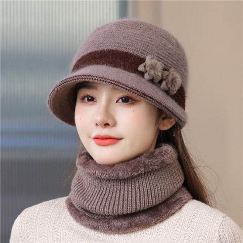 Комплекты шарфов и шапок для пожилых людей среднего возраста, шапка для детей, зимняя, для пожилых, бабушек и матерей, теплая, плотная шапка из хлопка, вязаная пряжа из кролика, шапка для пожилых женщин