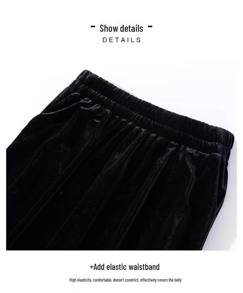 Женская черная бархатная юбка-миди с высокой талией и разрезом - Весна/Осень 2026