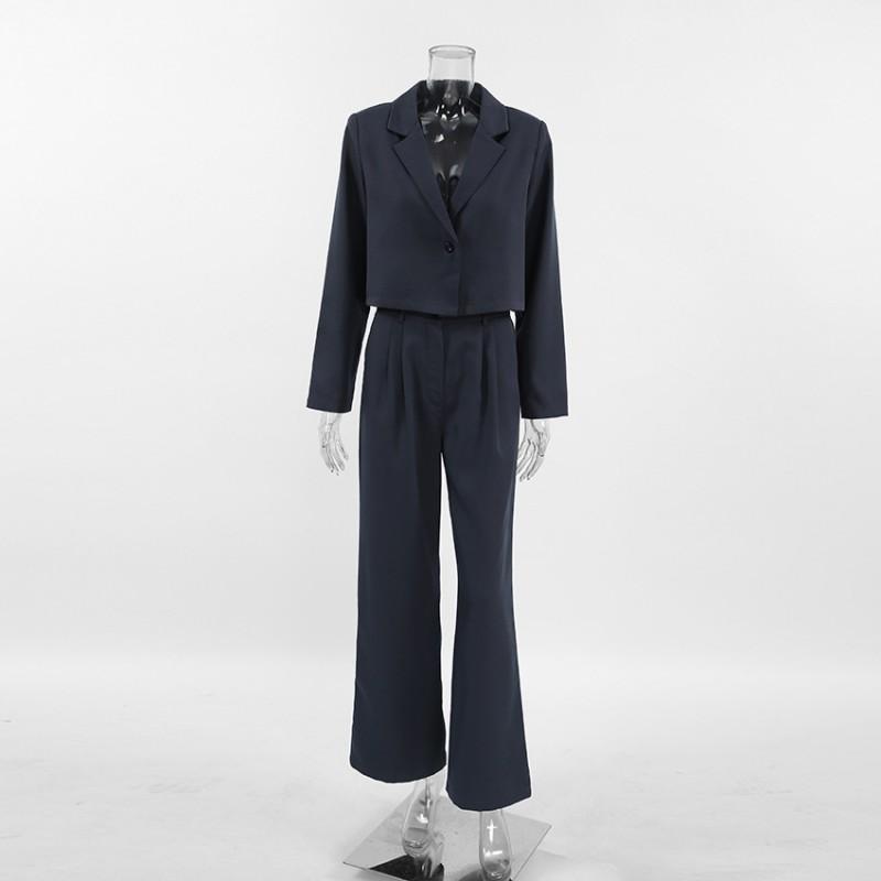 Womens Grey Suit Set 2-Piece Blazer Pants Office Commute