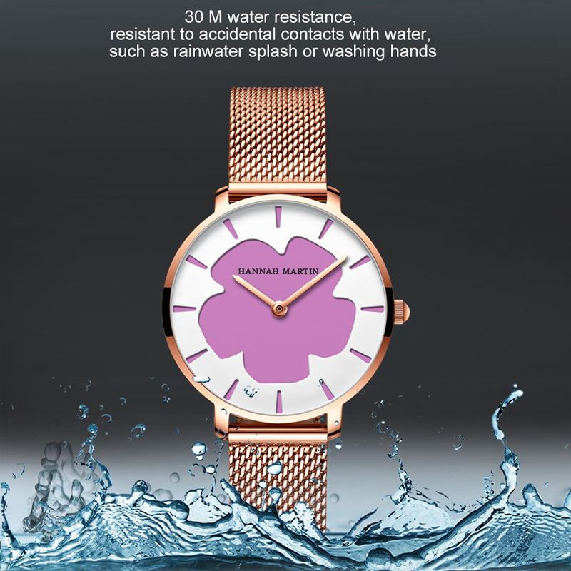 Changing Flowers Women Wristwatch Simple Fashion Pink Mesh Belt Japanese Movement Waterproof Quartz Women Watches