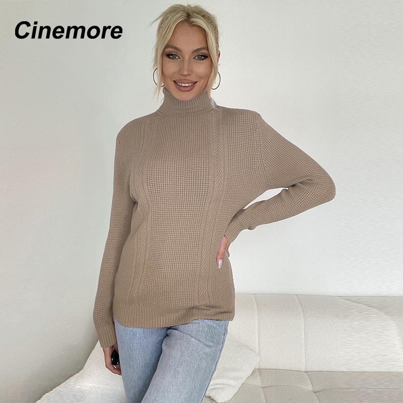 Cinemore Весна Осень Женский свитер Однотонный Оверсайз Повседневный Пуловеры Теплый Базовый Топ с Длинным Рукавом О-Образным Вырезом Трикотажный Джемпер Свитер