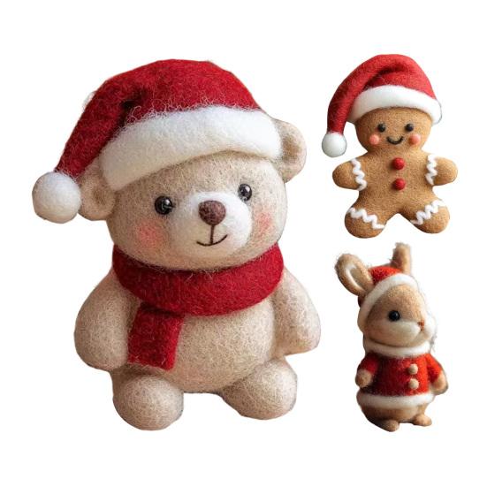 Christmas Felt Ornaments Handmade Wool Felt Rabbit Gingerbread Man Crafts for Tiered Tray Tabletop Decor