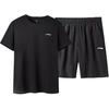 Li Ning Solid Color Round Neck Pullover Short Sleeve T-Shirt And Mid Waist Shorts Casual Sports Set Men Sets Black YATU077-4
