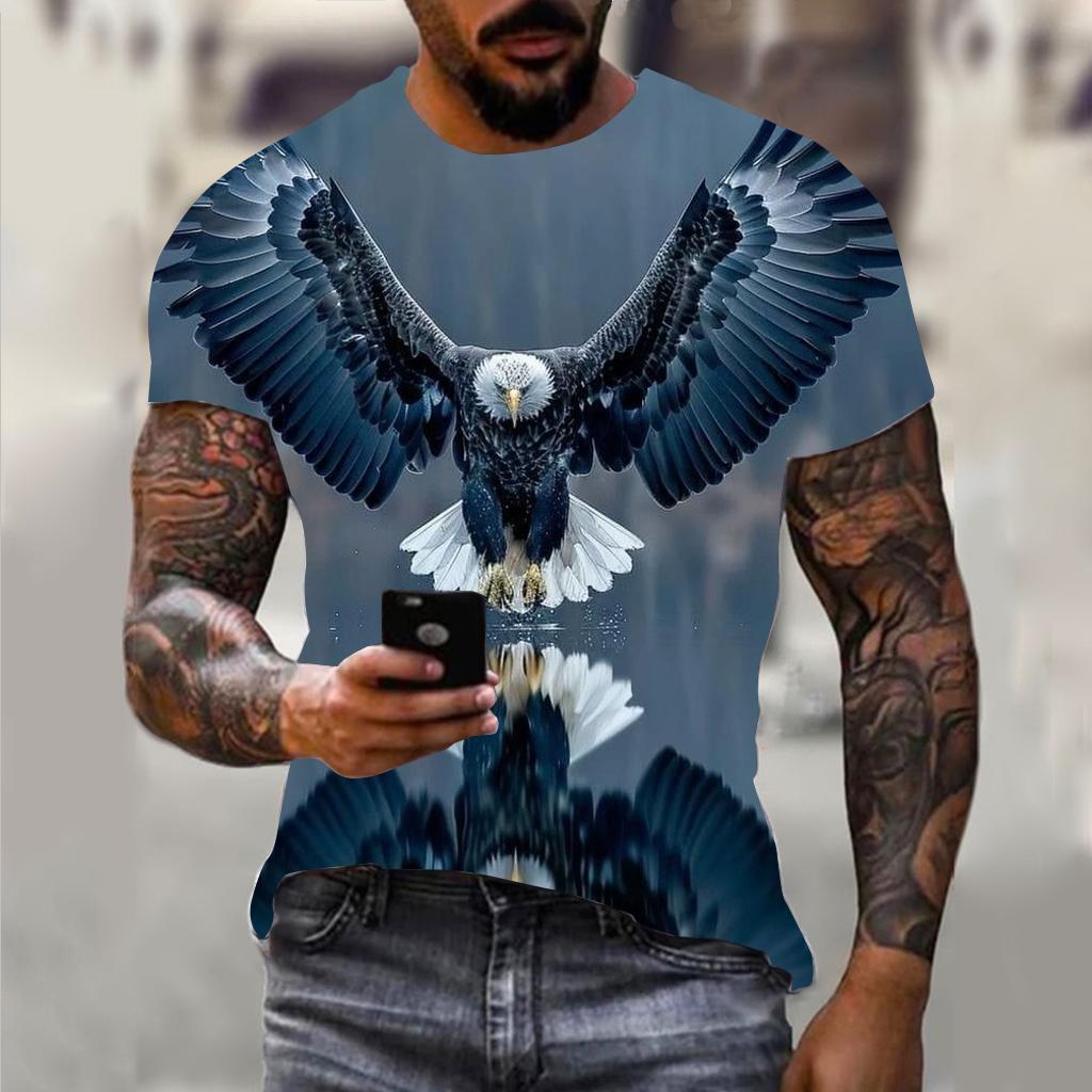 Fun 3D Animal Eagle Print Men's T-shirt Hip Hop Trend Street Casual Round Neck Short Sleeve Loose Top