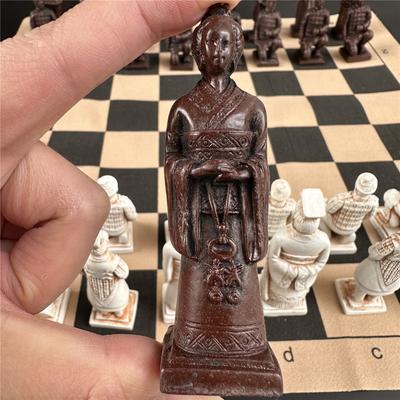 Большие Имитация Древних Шахмат 3D Терракотовая Армия Смола Шахматные Фигуры Сделаны Под Старину Кожаная Шахматная Доска 43См/16,93Дюйма