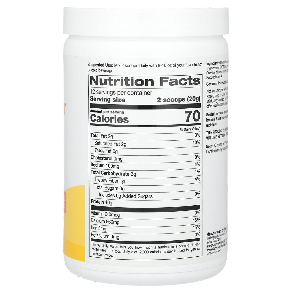 Collagen Creamer, Hydrolyzed Type 1 and Type 3 Collagen, Calcium, Protein, Iron, Vanilla Flavor, 240G (8.46Oz)