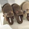Fashion New 2024 Winter Warm Plush Slippers for Women Closed Toe Faux Fur Cotton Shoes Woman Fashion Buckle Lightweight Flat Mules Shoes