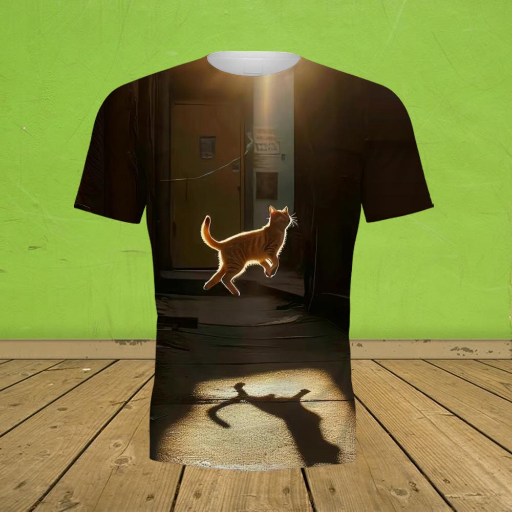 Летняя минималистичная футболка с принтом животных и кошек, свободная футболка с круглым вырезом и короткими рукавами с 3D-принтом
