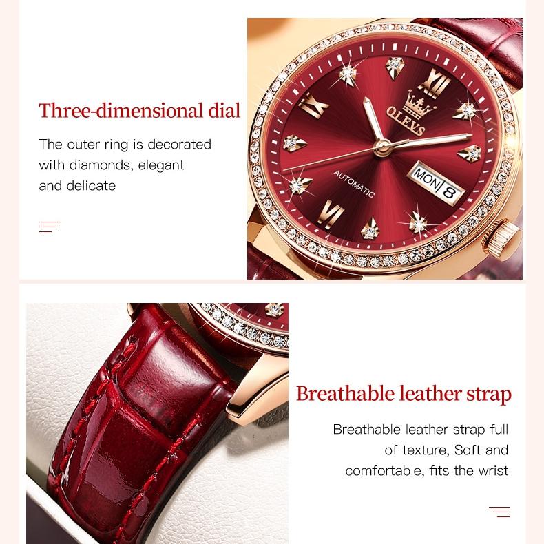 OLEVS Часы Автоматические Механические Часы Кожаные Водонепроницаемые Женские Часы Женские Часы