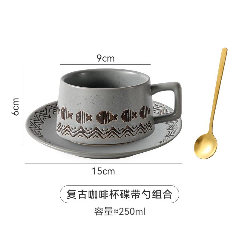 Ретро-чашка для кофе с изображением рыб и рябью, керамическая художественная чашка с блюдцем, набор столовых приборов, высокая ценность, позирующие хорошие вещи.