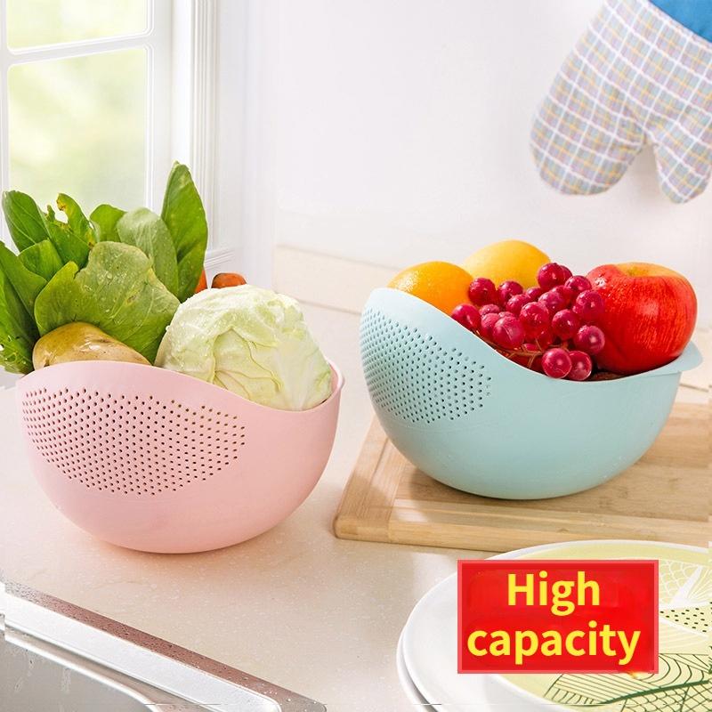 2-In-1 Rice Washer Plastic Sieve Fruit Bowl Plastic Clean Machine Vegetables Basin Basket Washing Filter Strainer Kitchen Tool