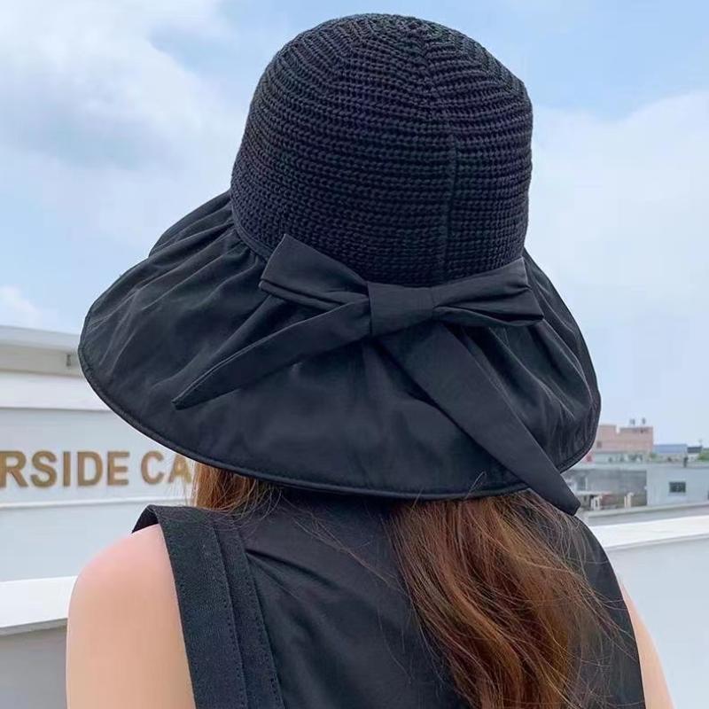 Шляпы от солнца, женские солнцезащитные кепки, летние пляжные универсальные женские шляпы с большими полями, элегантный бант, милые модные шляпы в корейском стиле для отдыха