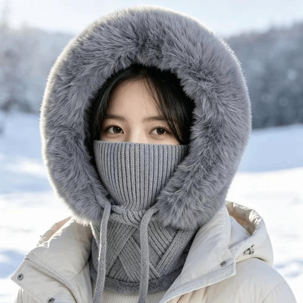 Ear Coverage Knitted Balaclava Diamond Pattern Women's Knitted Ear Protectors Scarf Women
