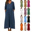 Dress For Women Long Boho Beach Dress Elegant Maxi Dress V-Neck 3/4 Sleeve Dress With Pockets