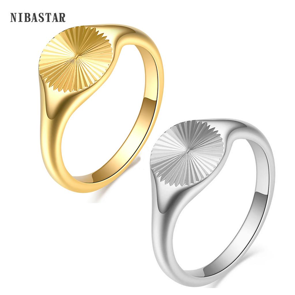 High Quality Carve Wave Rings for Women Minimalist Dainty Rays Texture Circle Ring Stainless Steel Signet Chunky Dome Ring