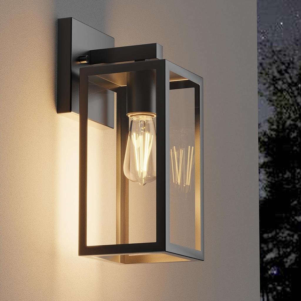 Outdoor Porch Wall Light, Waterproof Lantern with Frame and Clear Glass Shade, Modern Wall Light for Patio Entrance Corridor