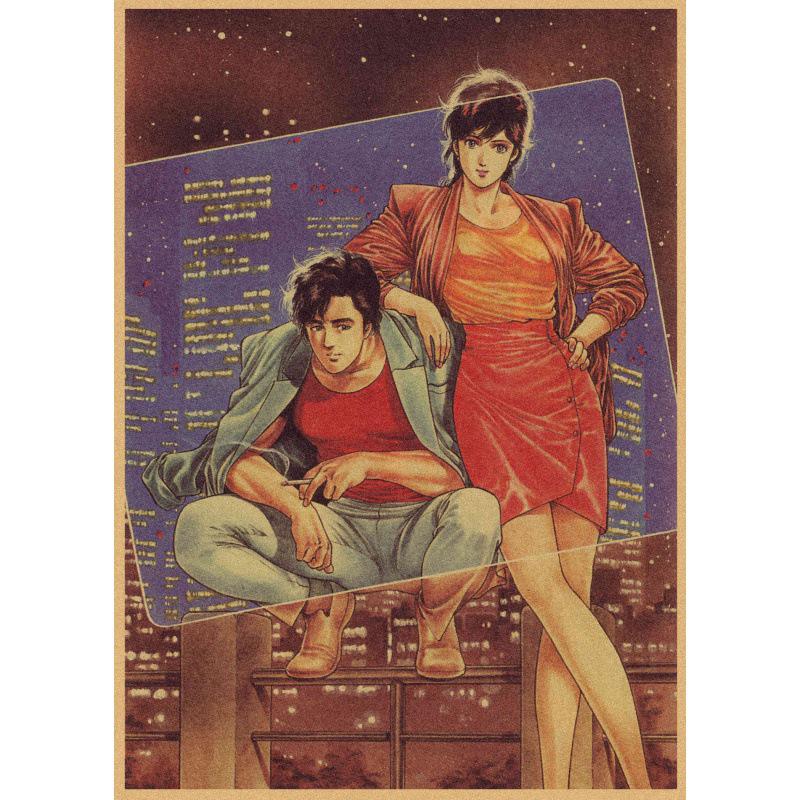 Free Shipping Tsukasa Hojo Retro Manga Art Poster for Cafe & Bar Decor