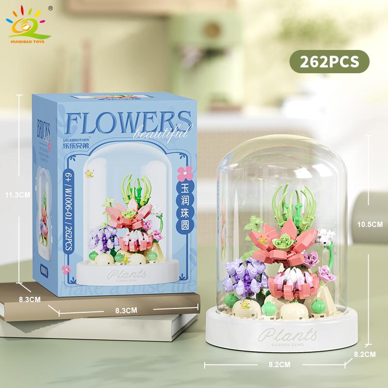 MOC Flower Display Box Micro Building Block MOC Mini Flower Mini Diamond Model Brick Toy for Children Desk Decoration