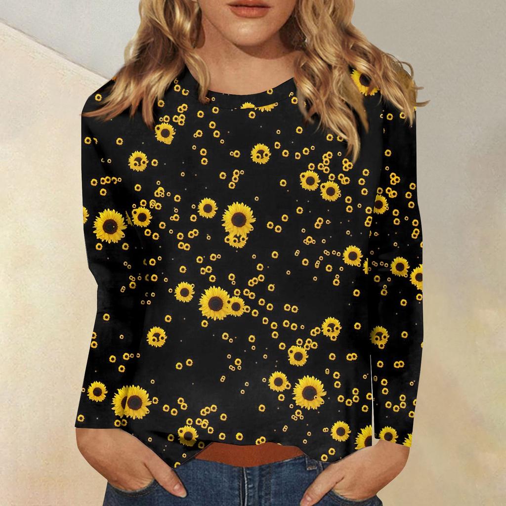 Женская модная повседневная футболка с круглым вырезом и длинным рукавом с принтом, топ