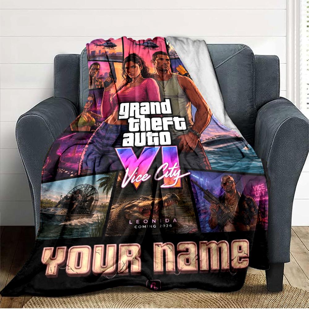 Name Custom GTA Game Print Flannel Blanket High Quality Warm Comfortable Cover for All Seasons Perfect for Gifts Home Decor