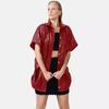 Stylish Red Genuine Soft Lambskin Leather Oversized Women Shirt Part Wear Casual