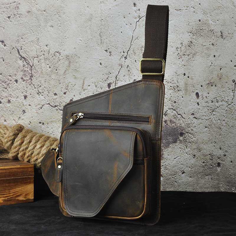 Мужская качественная кожаная модная повседневная сумка-мессенджер на нагрудном ремне, маленькая сумка-рюкзак через плечо