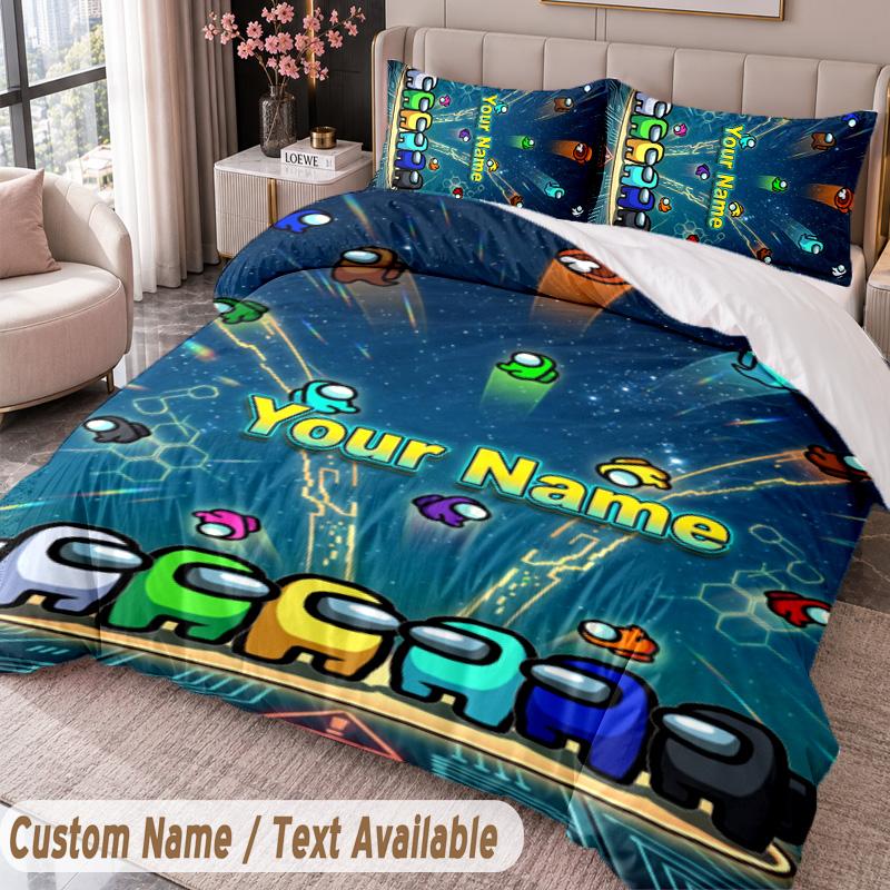 Custom Name Text 3Pcs Bedding Set Among Us Duvet Cover And Two Pillowcases