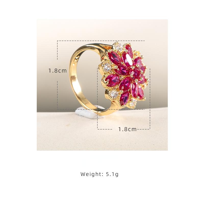 BELLA BOX Кольца с красным корундом и цирконием в виде цветов для девочек с ослепительным красным камнем, романтический подарок на день рождения для женщин, настоящие ювелирные изделия