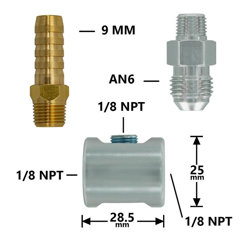 Универсальный манометр топлива 1/8 NPT, заполненный жидкостью полированный корпус 0–160 фунтов на квадратный дюйм и комплект адаптеров для систем впрыска топлива