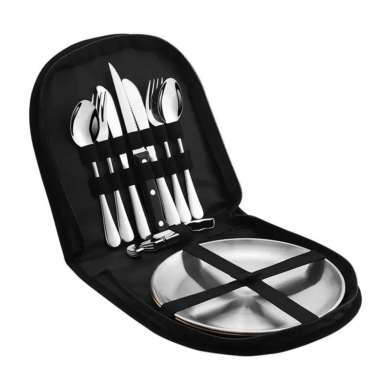 Набор из 10 столовых приборов для отдыха на природе: портативная вилка, ложка, нож из нержавеющей стали, открывалка для бутылок, посуда для кемпинга, походов, пикника, кухонные принадлежности, инструменты.
