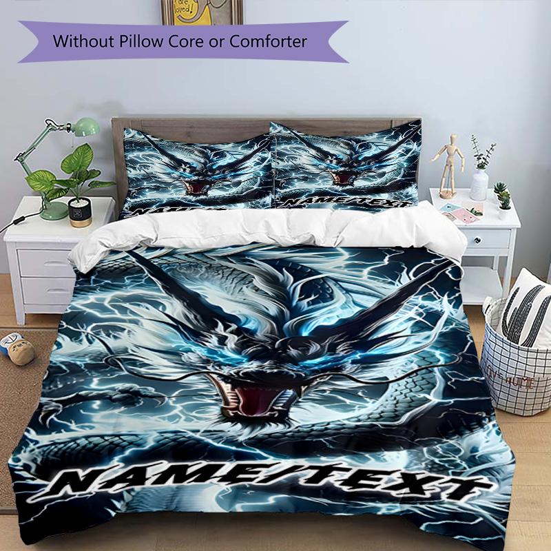 3PC Custom Name Electric Dragon Thunderstorm Bedding Set Duvet Cover Closure Includes 1 Duvet Cover & 2 Pillowcases for Bedroom