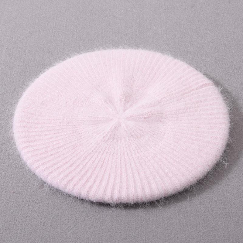 Модная универсальная кроличья бархатная беретка с яркой шелковой вязаной шапкой женская однотонная уличная шерстяная шапка теплый защита для ушей