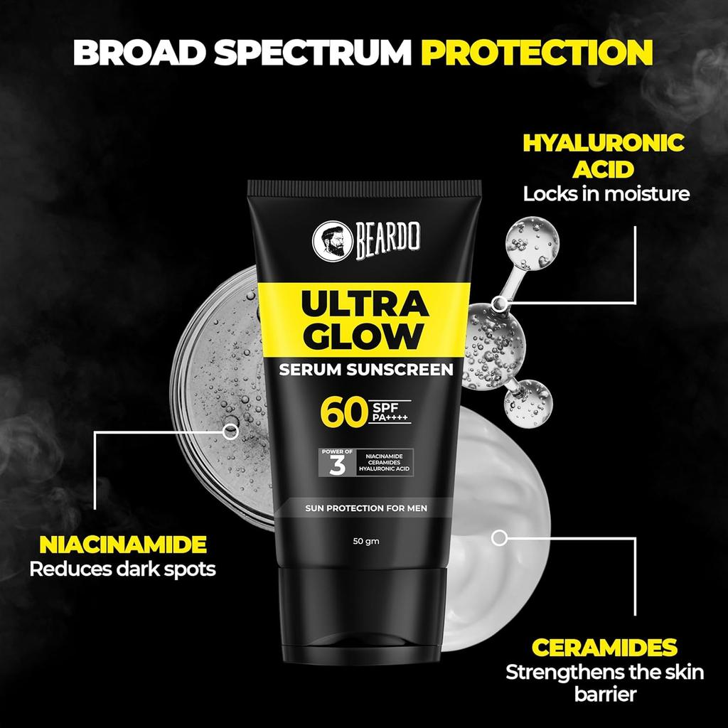 Beardo Ultra Glow-Up Kit for Men 3PCS Facewash Serum Sunscreen Bathing Bar Brightening Skin Care