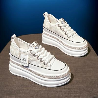 Модная женская уличная повседневная обувь на толстой подошве со шнуровкой, спортивная, с блестящей отделкой, для спорта, пешего туризма, дышащая, для оптической астрономии, 8 см