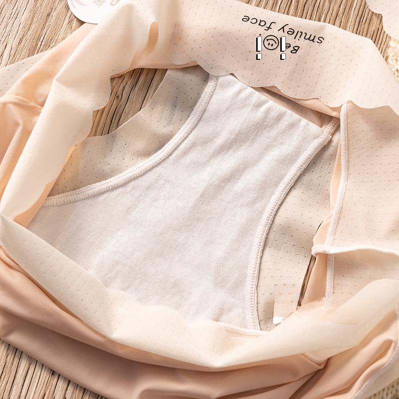 Ice Silk Panties Mid Waist Antibacterial Crotch Breathable Comfortable Women's Underwear Triangular Panty