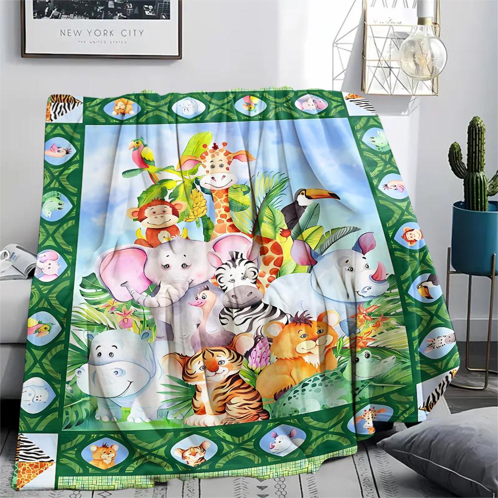 1Pc Cartoon Animals Print Flannel Blanket, High quality Comfortable for All Seasons, Home Decor, Warmth and Comfort, Perfect for Christmas Gifts