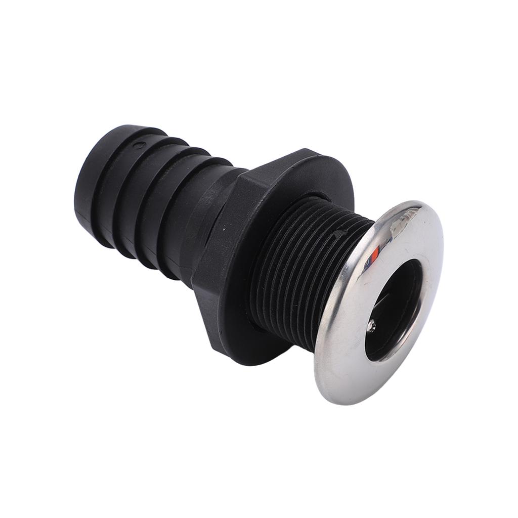 1 1 2in Through Hull Drain Straight Black with Stainless Steel Cover Flapper for Boats Yachts Ships