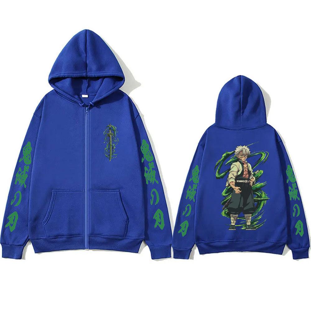 Anime Demon Slayer Wind Hashira Shinazugawa Sanemi Merch Zipper Hoodie Men Women Clothing Cartoon Casual Oversized Zip Up Jacket