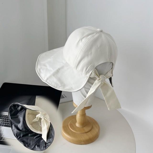 Polyester Sun Hat With Large Brim And Butterfly Bow For Summer Sun Protection