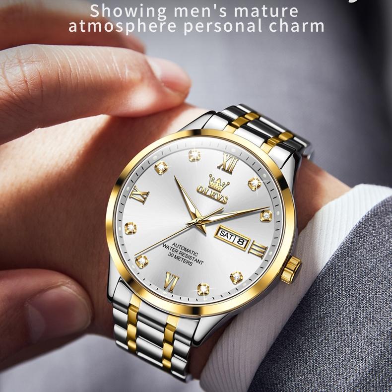 OLEVS Новые брендовые часы с двойным календарем, полностью автоматические механические деловые тенденции, мужские часы, мужские часы