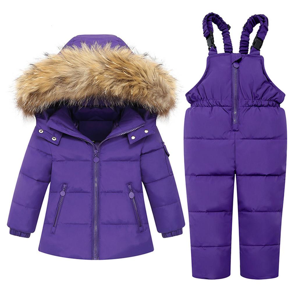 1-6 Years Kids Girls Boys Snow Wear Winter Hooded Puffer Jacket Outerwear and Bib Pants Two Piece Snowsuit Outfits