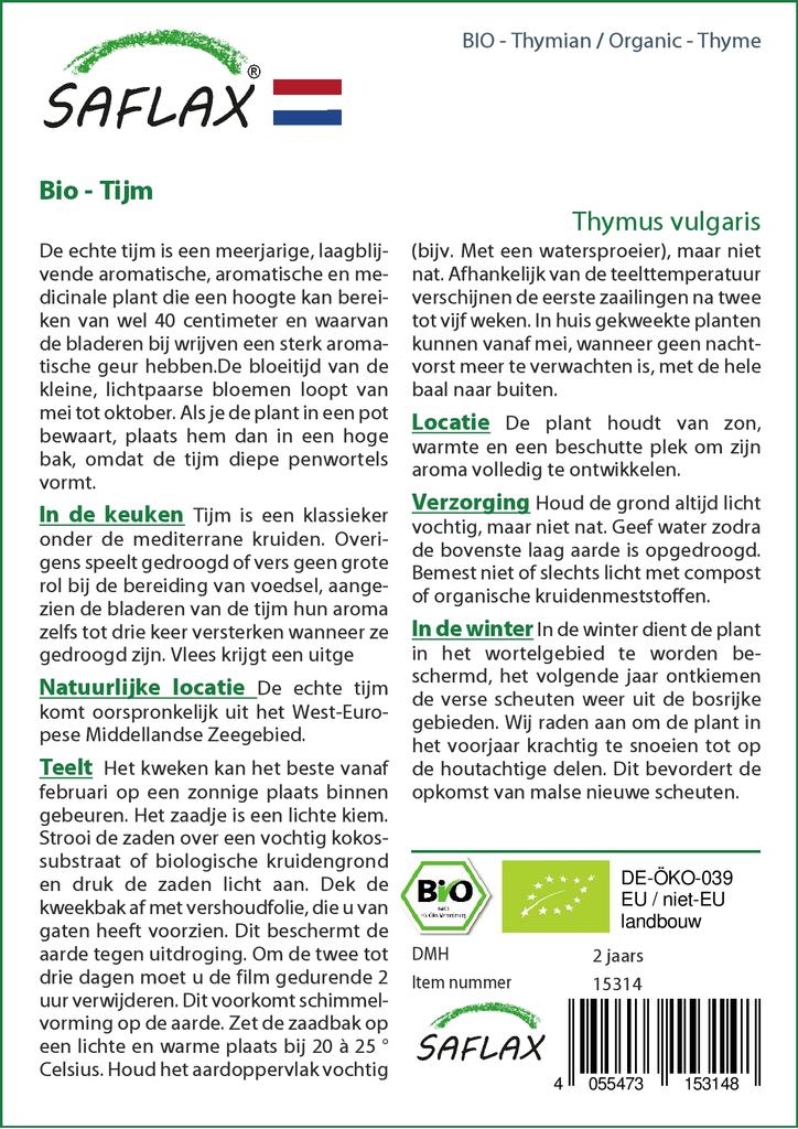 SAFLAX Garden in the Bag - Органический - Тимьян - 800 семян - С субстратом в подходящем стоячем пакете - Тимьян обыкновенный