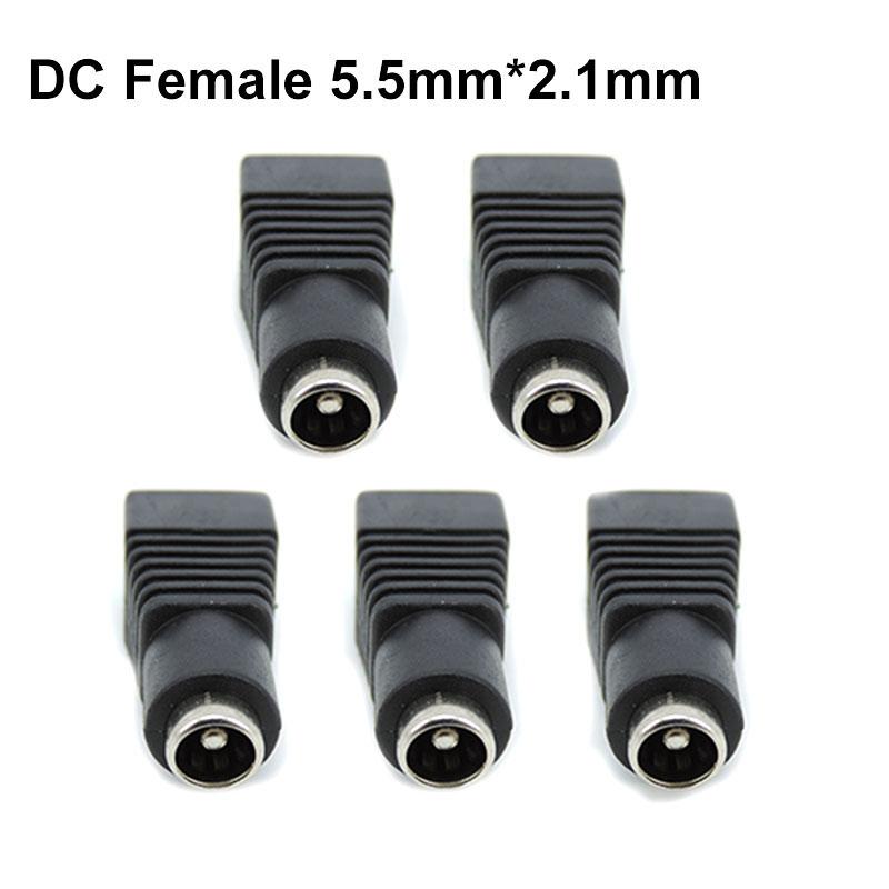 5.5mmx2.1mm DC Female Male Power Plug Adapter Connector Power Jack Socket Adapter Cable Terminal for Strip CCTV Cameras