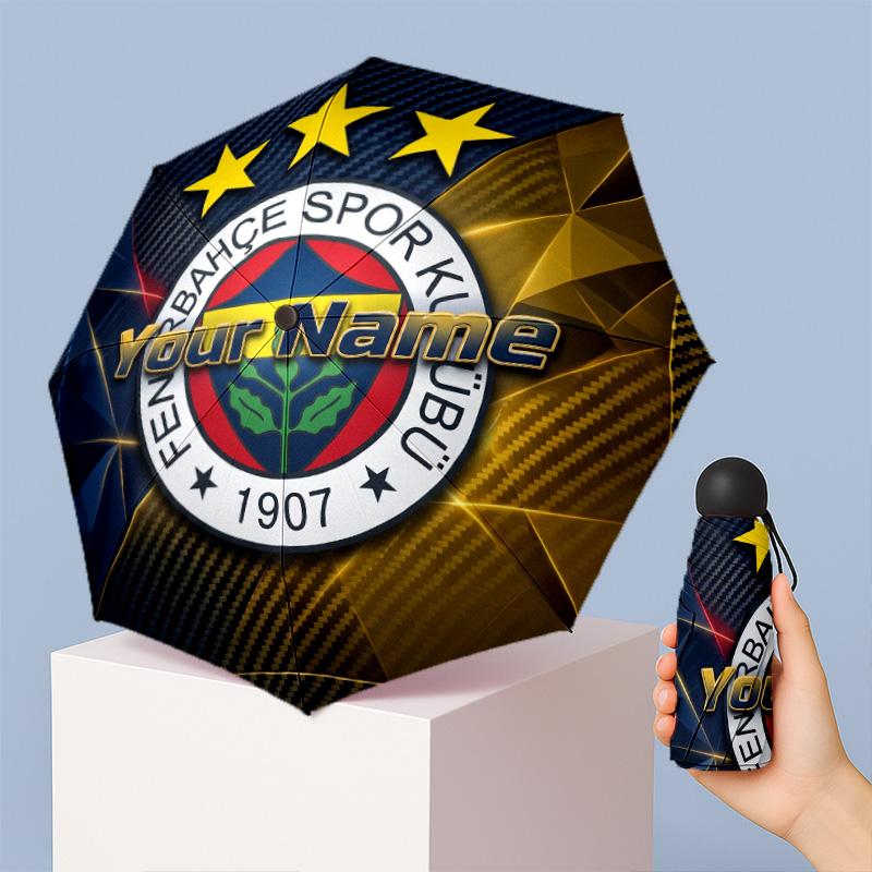 Fenerbahçe FC Manual Five Fold 8 Rib Umbrella Support Custom Text, Lightweight Travel Umbrella