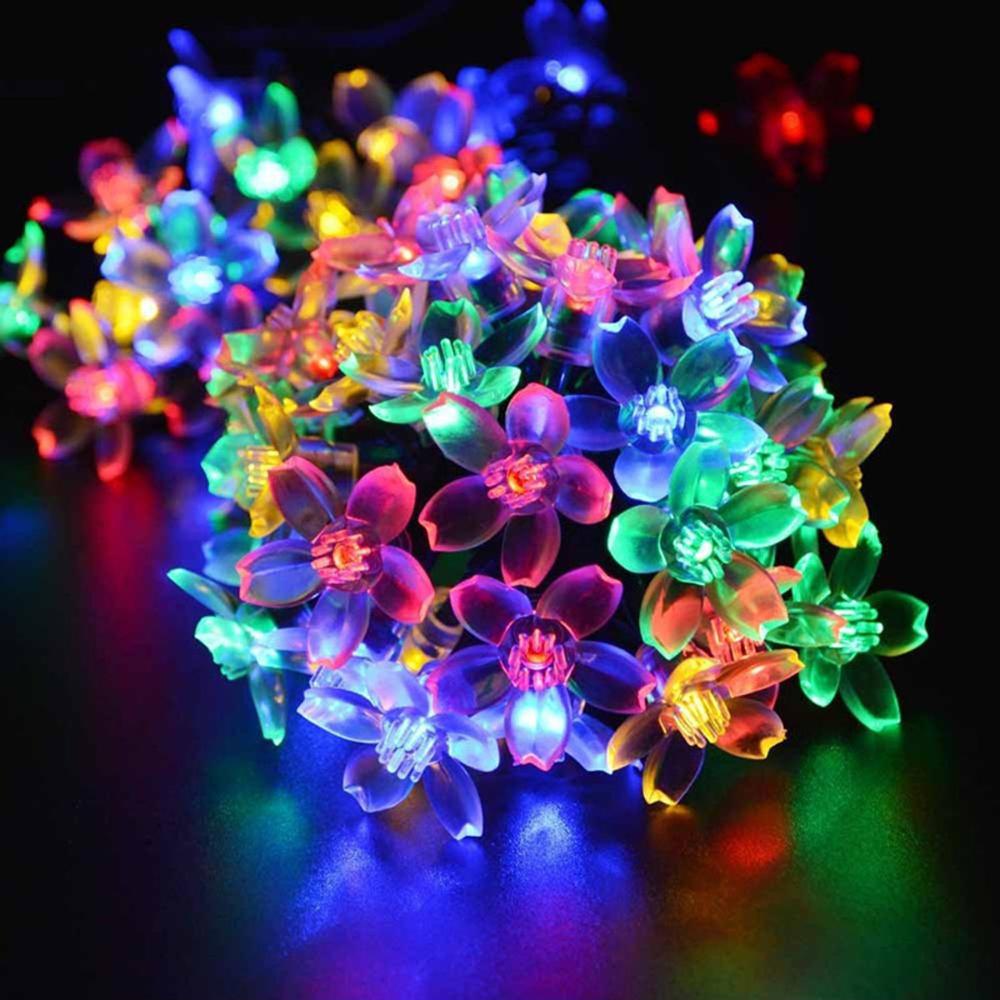 Solar Powered Flower String Lights 7m/22.97ft 50pcs Cherry Blossoms Colorful LEDs Fairy Light