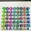 Dice Number 7-Die Carved Pattern Dice Set Two-tone Dice Set Iridescent Glitter Polyhedral Dice