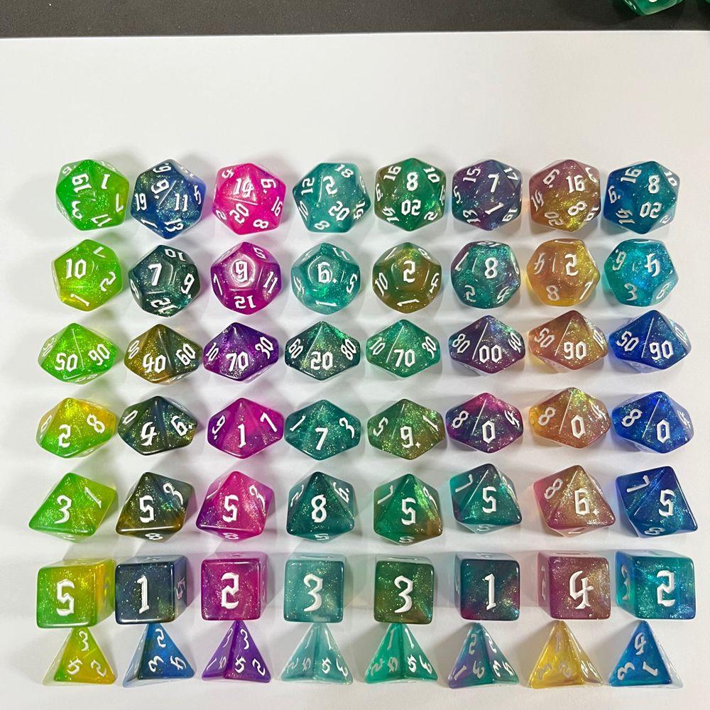 Dice Number 7-Die Carved Pattern Dice Set Two-tone Dice Set Iridescent Glitter Polyhedral Dice