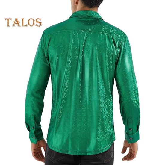 Весна Осень Мужская Рубашка Глянцевая Поверхность Однобортный Кардиган Отложной Воротник Длинные Рукава Косплей Клуб Танцевальная Вечеринка Топ