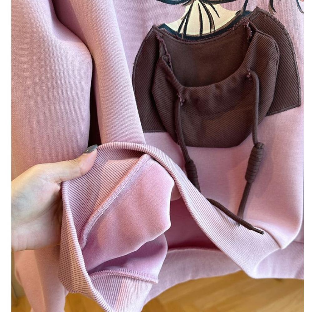 Корейская толстовка из флиса с принтом для женщин, свободный и нишевый пуловер