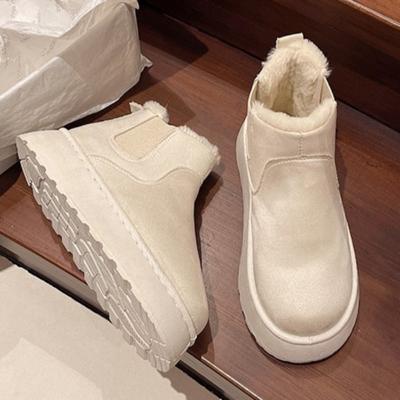 Женские ботильоны Зима Новые женские зимние теплые хлопковые ботинки на толстой подошве с бархатной круглой носочной частью